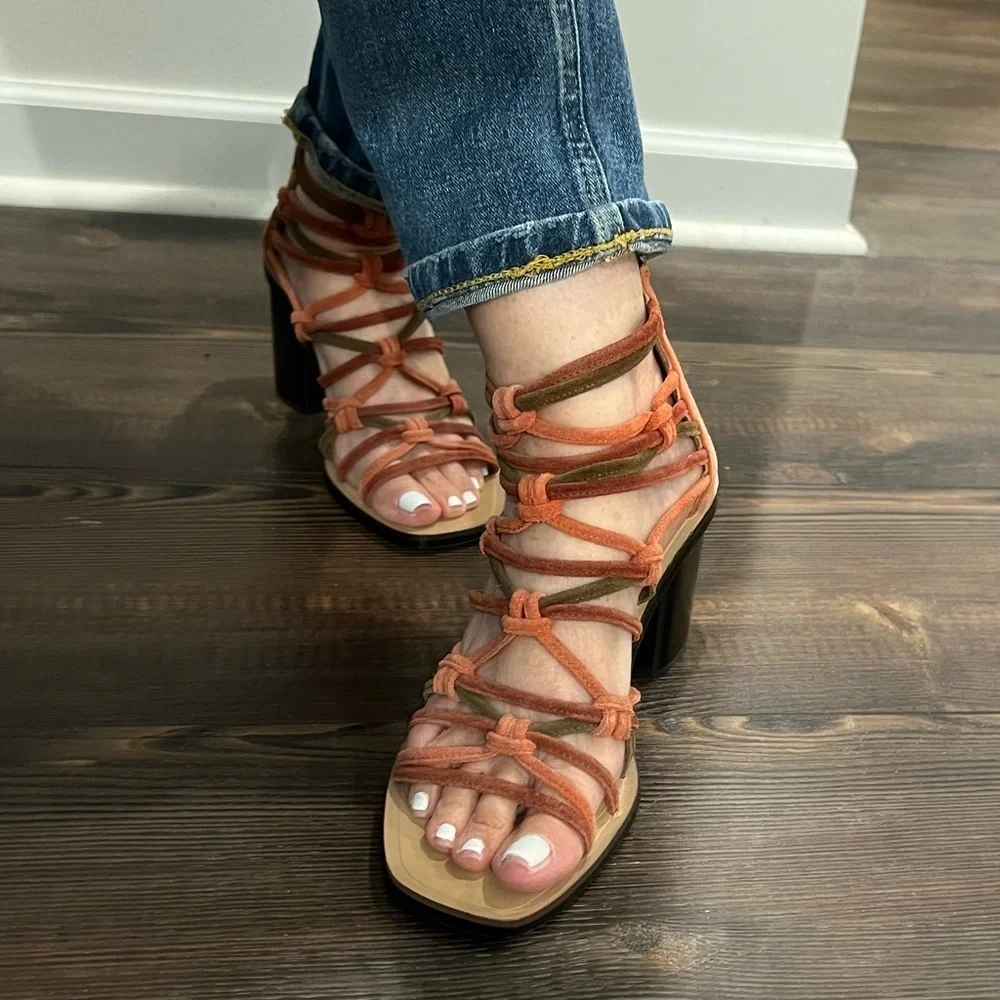 rag & bone Multi color green orange Strappy heels size 6.5 Genuine leather…
